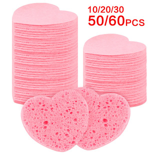 Cross-Border Popular Product Specially Designed for Cleaning Wood Pulp Cotton Face Wash Sponge, Disposable Face Wash Sponge, Multi-Color Heart-Shaped Compression