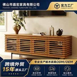 北欧实木电视柜简约客厅储物收纳媒体控制台胡桃色中古百叶电视柜