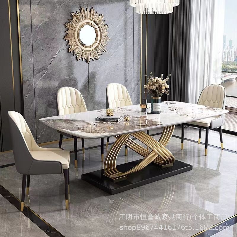 轻奢岩板餐桌椅组合现代简约长方形小户型家用饭桌网红客厅餐桌椅