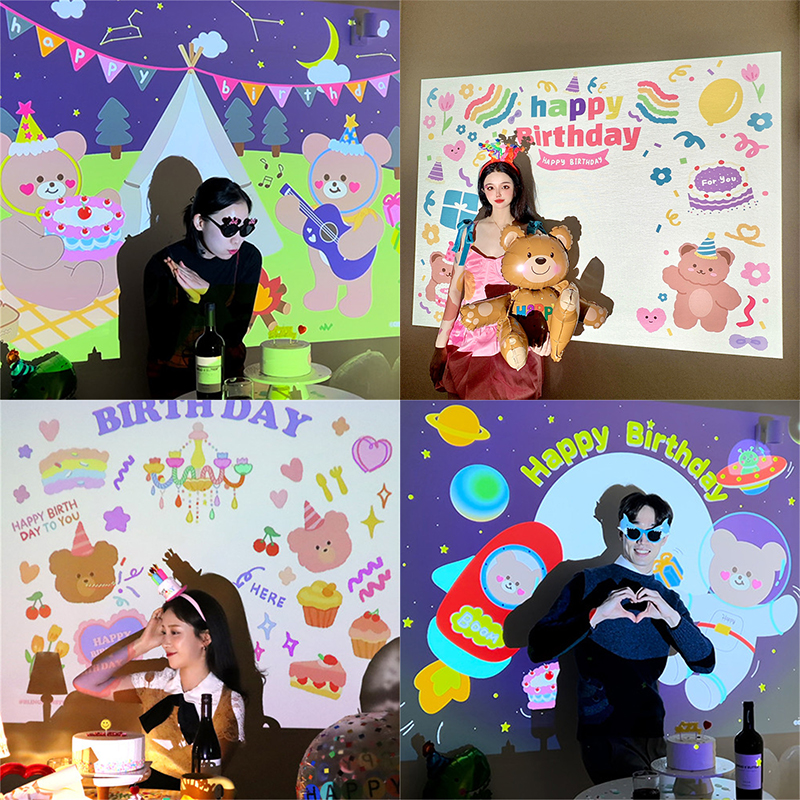 ins Happy Birthday atmosphere projection lamp scene photography props decorative lamp Internet celebrity adult party layout lamp