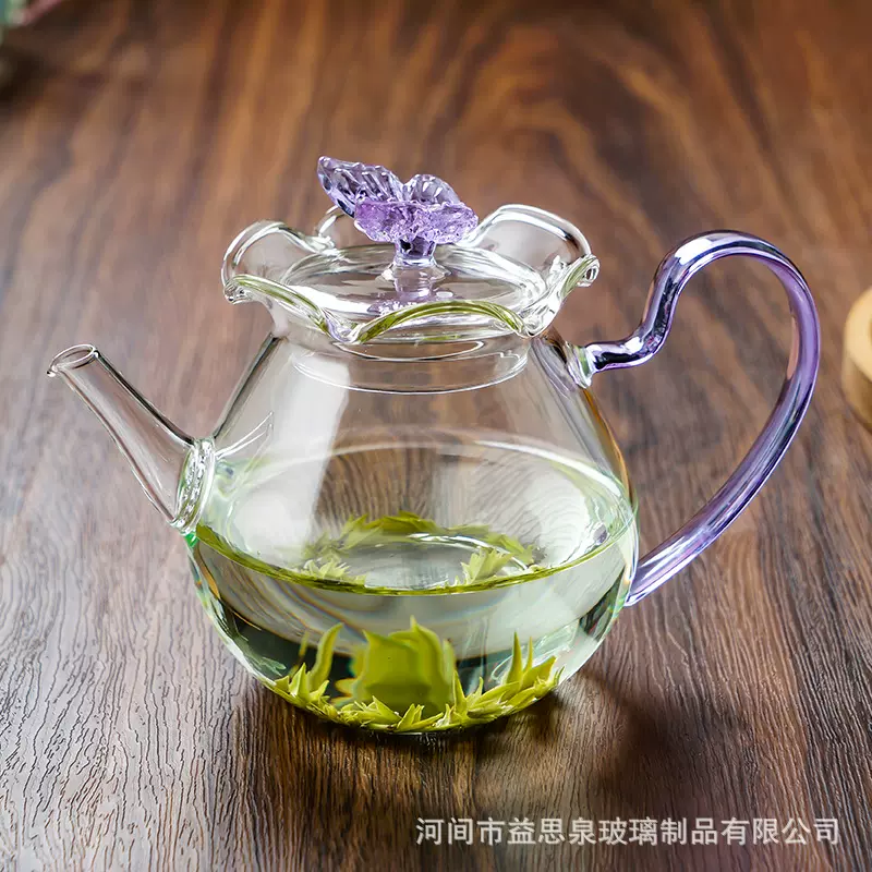 新款高硼硅耐热玻璃铃兰花口泡茶壶简约带过滤小茶壶泡茶壶