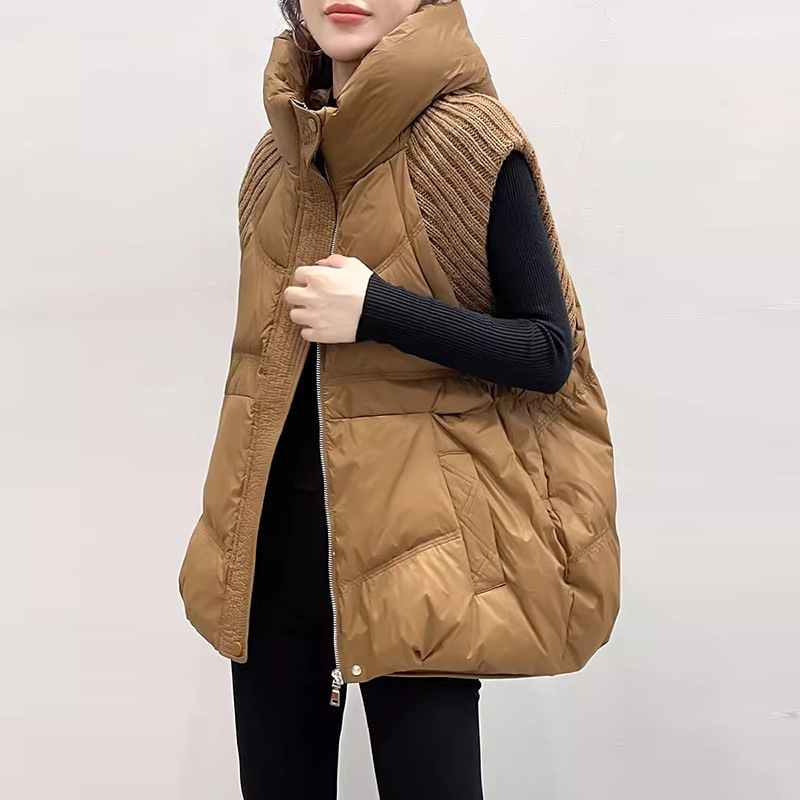 Damenbekleidung Gestrickte Ärmel Warme Jacke Weste für Damen 2024 Winter Neue Art Mode Kapuzendesign Warme kleine Außenweste_voghion.com