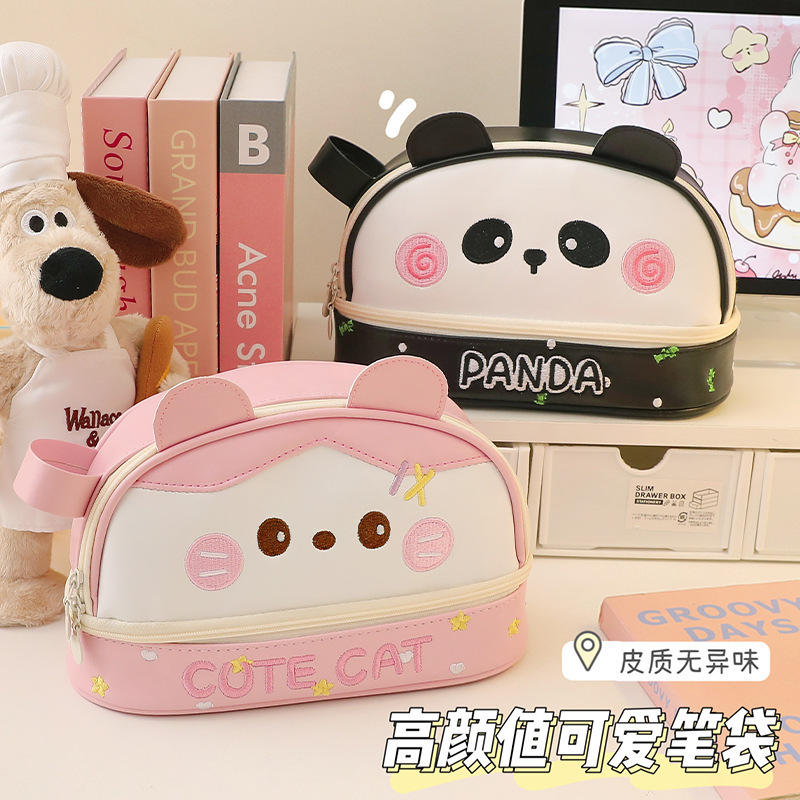 Nuevo estuche de lápices impermeable de dibujos animados, bolsa de cosméticos de almacenamiento de gatos de gran capacidad, bolsa de papelería para estudiantes, caja de papelería linda coreana