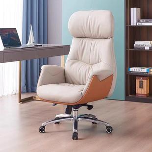 Genuine Leather Executive Chair Office Seat Long-Sitting Executive Chair Home Ergonomic Computer Chair Office Chair Light Luxury Style