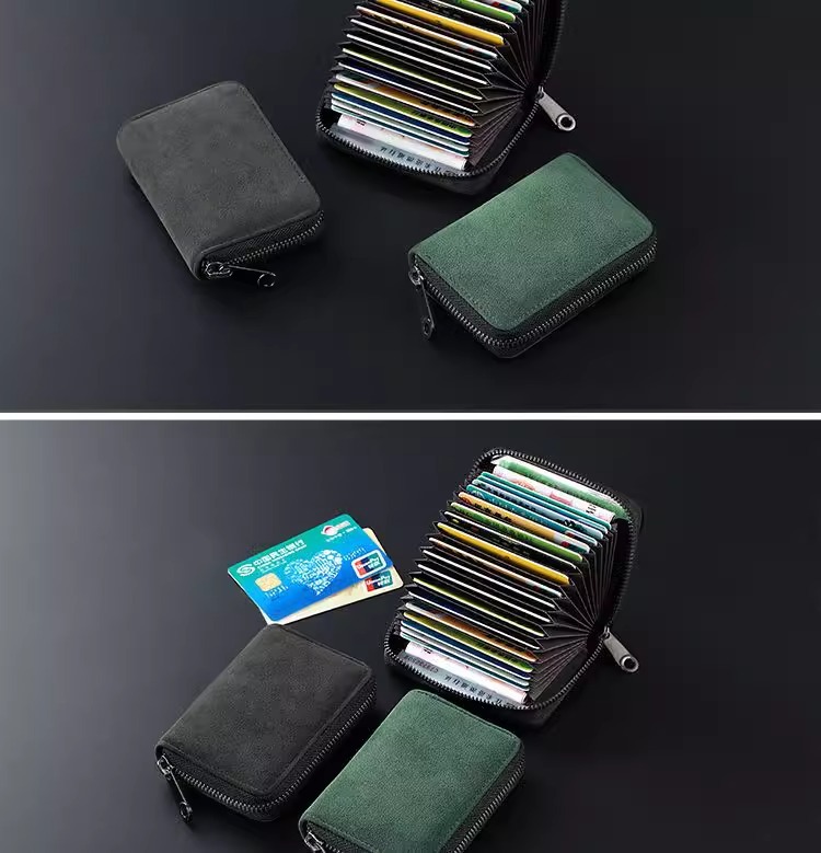 1 Piece Quantity Unisex Solid Color Leather Suede Zipper Card Holder