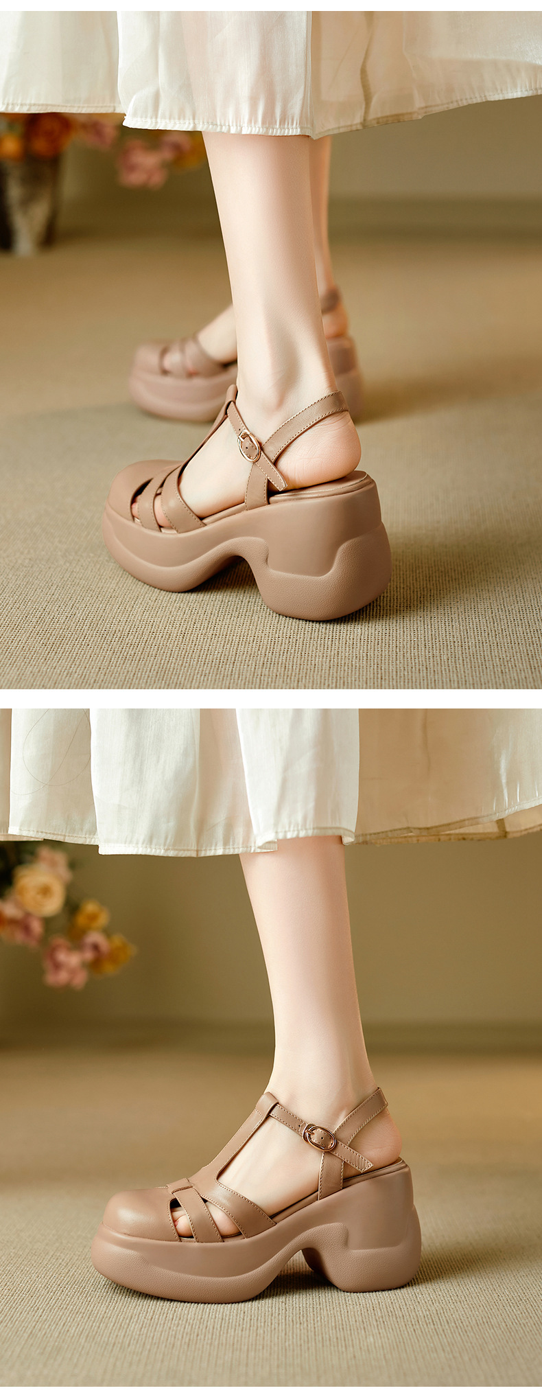 Sandal nữ quai chữ T đế xốp dày phong cách La Mã dệt — đen chi tiết 9