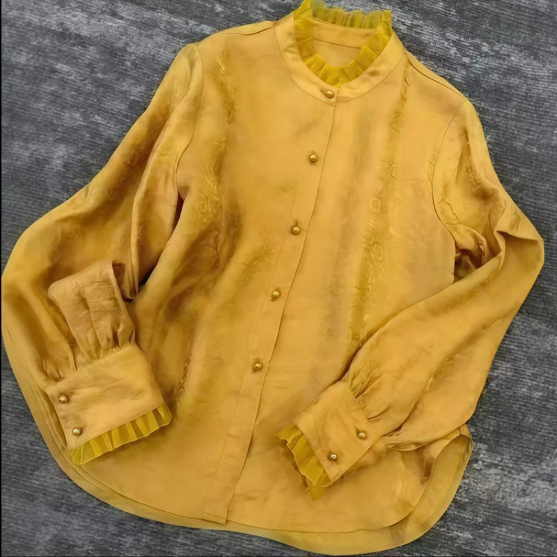 2026 Spring/Summer Fashionable Chinese-French Style Shimmering Lace Long-Sleeve Autumn Shirt Versatile Layering Top Blouse 2026 Spring/Summer Fashionable Chinese-French Style Shimmering Lace Long-Sleeve Autumn Shirt Versatile Layering Top Blouse