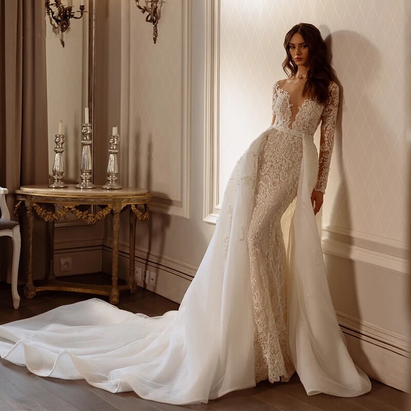 AliExpress Spring New Fishtail Dress Wedding Dress Detachable Long Tail Wedding Dress High-end Light Luxury Backless Dress AliExpress Spring New Fishtail Dress Wedding Dress Detachable Long Tail Wedding Dress High-end Light Luxury Backless Dress