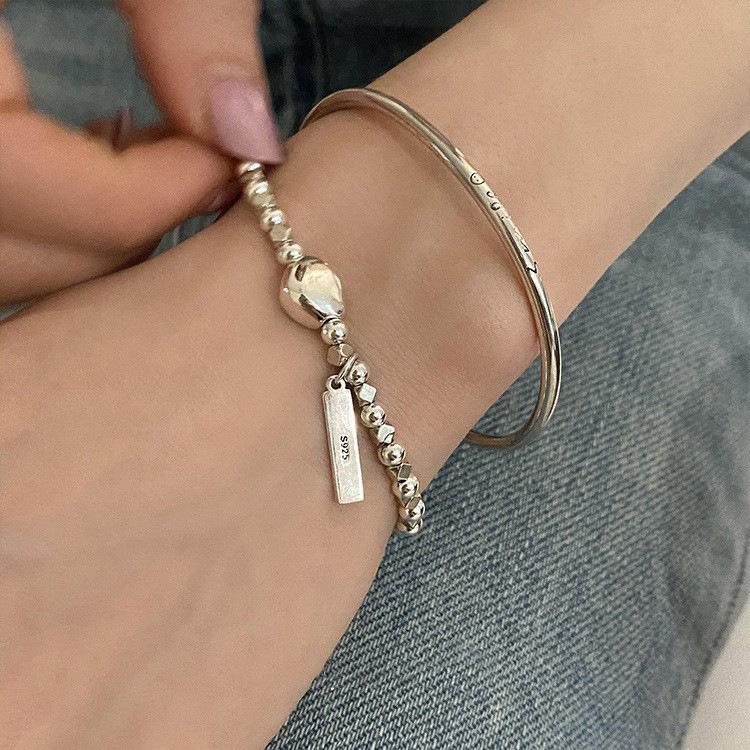 Korean S925 Sterling Silver Beaded Broken Silver Bracelet for Women 2025 New Ins Niche Design Smiley Face Silver Bracelet