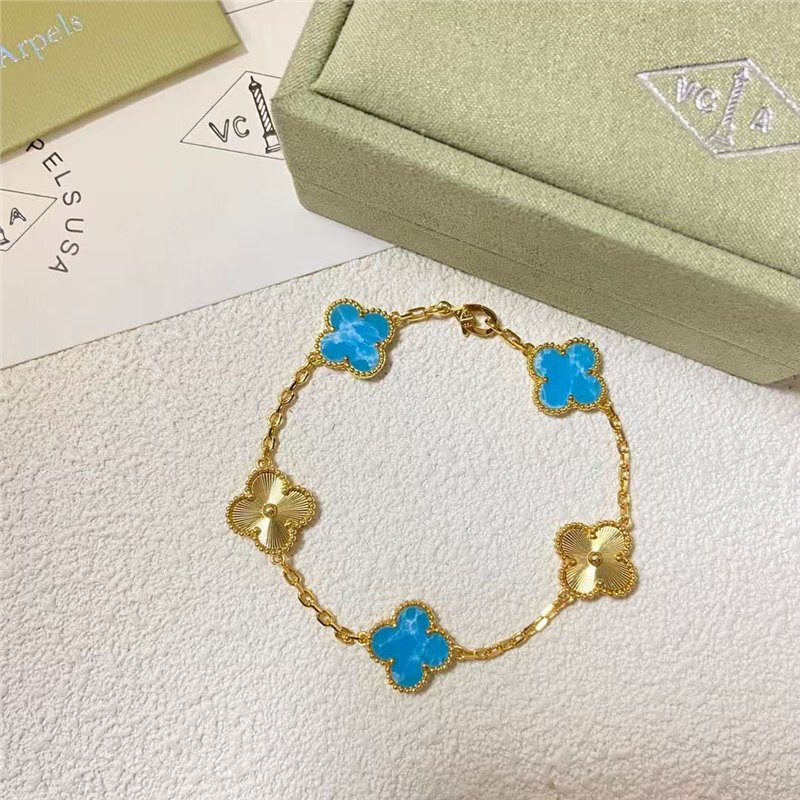 Four-leaf clover five-flower bracelet, natural sea-grain stone, laser CNC precision-carved hand accessory, light luxury simple bracelet for women Four-leaf clover five-flower bracelet, natural sea-grain stone, laser CNC precision-carved hand accessory, light luxury simple bracelet for women