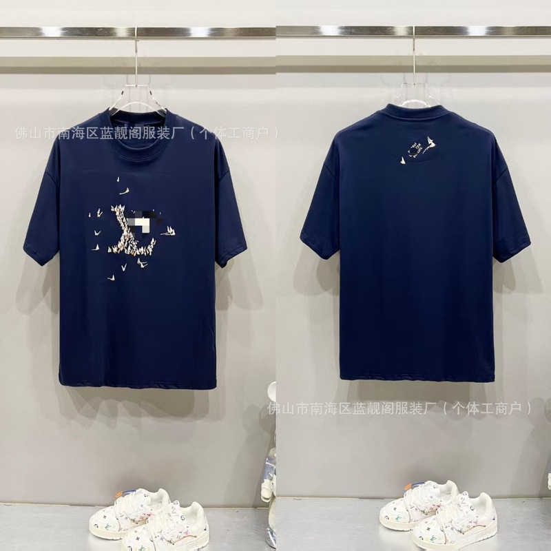 跨境奢潮驴家高品质L满印字母短袖潮牌外贸经典款圆领男女宽松T恤|undefined