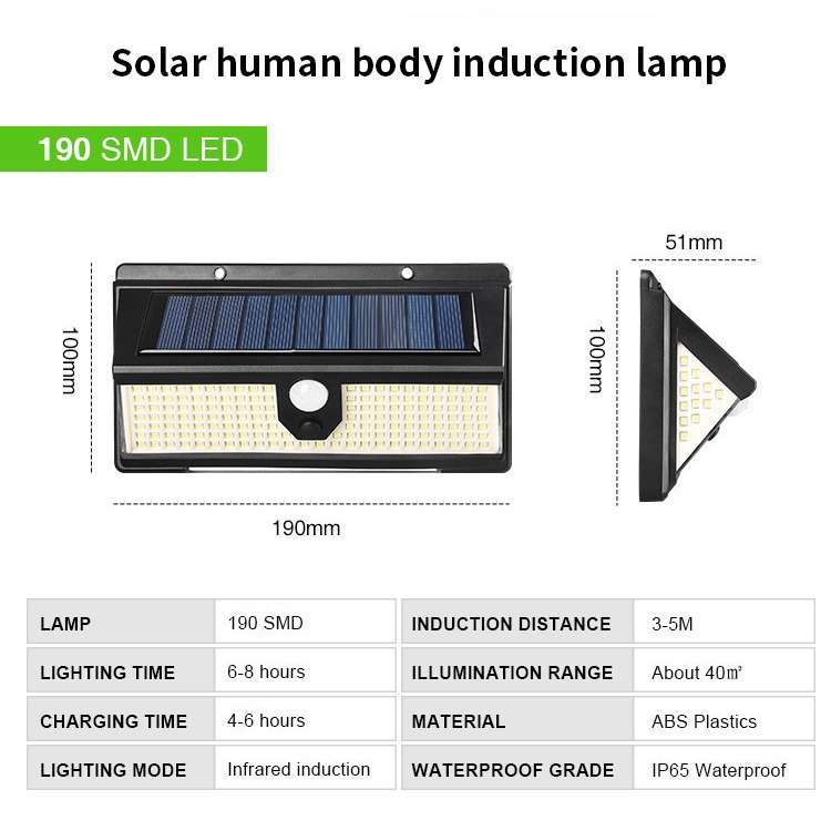 190LED luz de parede solar pátio três lados corpo humano luz de indução estrada cerca iluminação com piscando_voghion.com