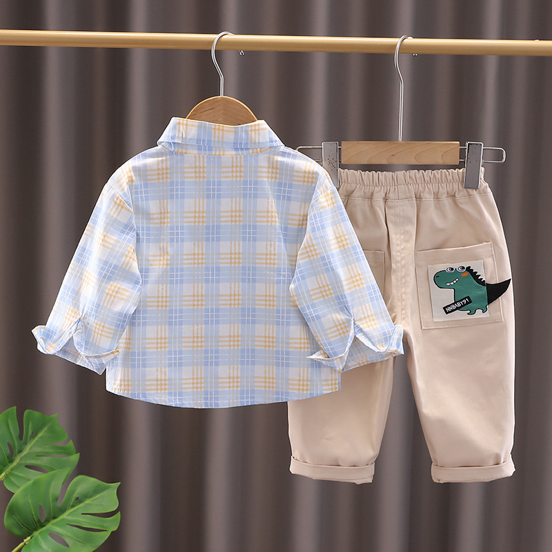Jongensoutfit 2025 Nieuwe modieuze kinderstrik met beeroverhemd, lange mouwen, tweedelig setje, lente- en herfstkleding, trendy_voghion.com