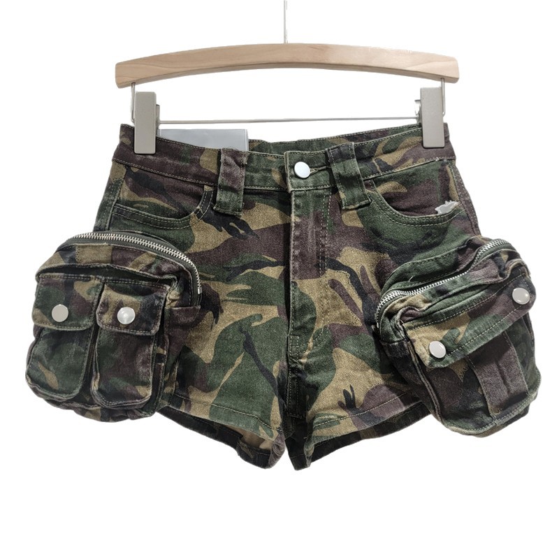 Pantalones Cortos de Cargo de Camuflaje con Bolsillos Tridimensionales de Mezclilla de Poliéster image 5