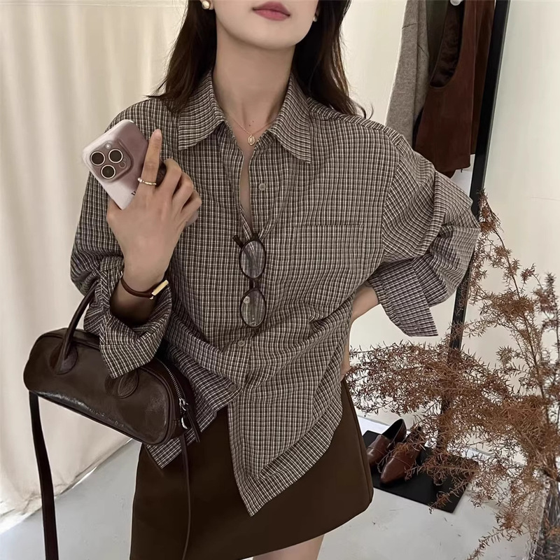French-Style Plaid Shirt for Women, Layered Top, Summer New Style, Stylish Loose Casual Long-Sleeved Sun Protection Shirt French-Style Plaid Shirt for Women, Layered Top, Summer New Style, Stylish Loose Casual Long-Sleeved Sun Protection Shirt