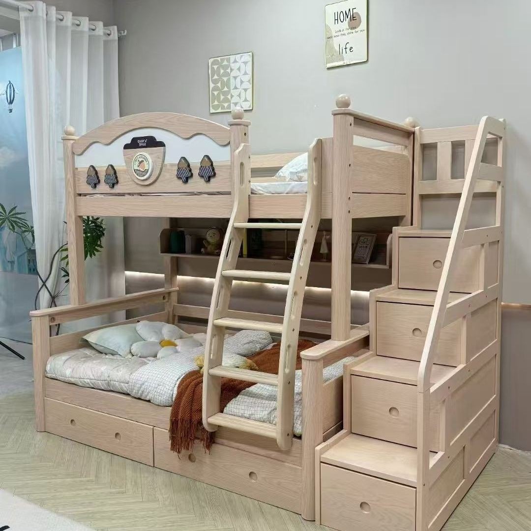 Bunk Bed with Two Levels, Solid Wood, Thickened and Reinforced, Suitable for Children and Adults, Double Bunk Bed Furniture