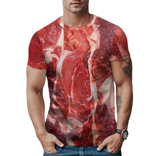 New 2025 Amazon AliExpress 3D Printed T-shirt for Men Short Sleeve Casual Fruit Funny Pattern Loose