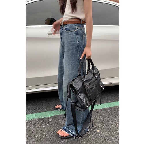 Paris Rivet Motorcycle Bag ABG Hot Girl Bag Street Style Large Capacity Shoulder Crossbody Handbag