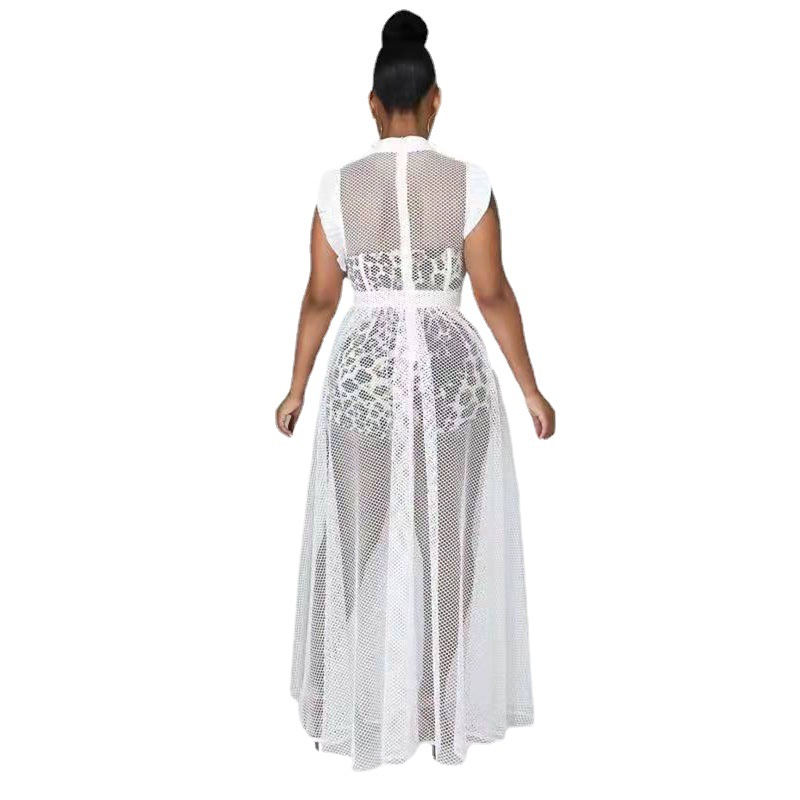 Conjunto de dos piezas con mangas de malla con volantes, vestido elegante y con estilo de manga corta, adelgazante y elegante, talla grande.