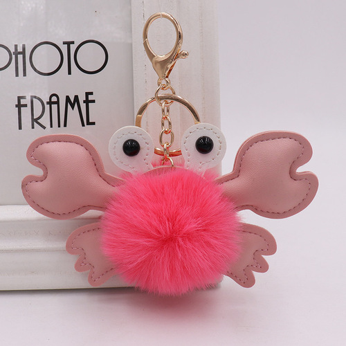Cute fur ball crab keychain cartoon plush doll clothing bag pendant luggage small doll pendant
