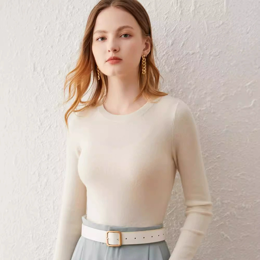 Qinghe Ранняя осень женский камвольный 2023 новый шерстяной свитер с круглым вырезом Женская вязаная ультратонкая кашемировая вязаная нижняя рубашка