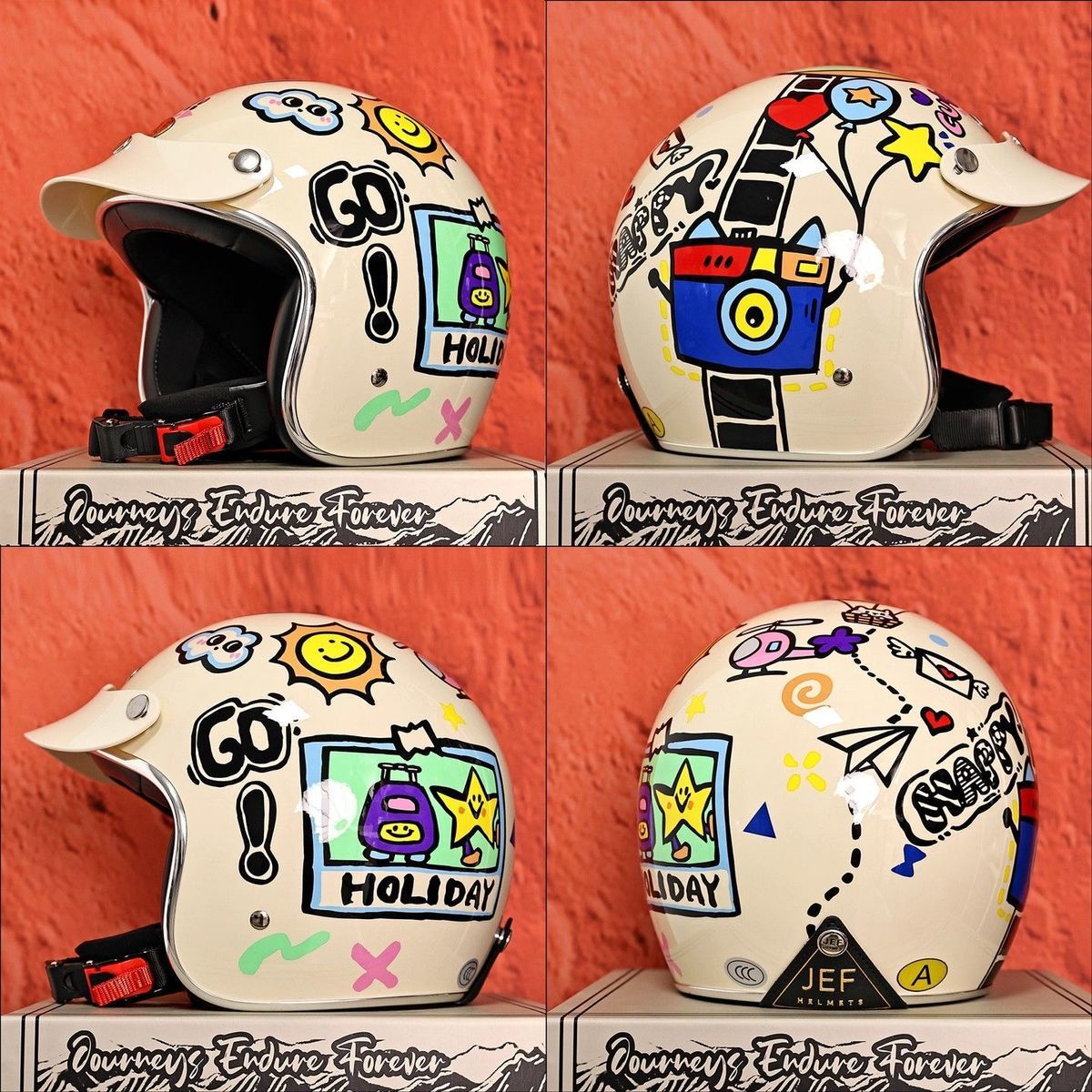 Taiwan JEF Retro 3/4 Motorcycle Helmet Men Women 3C
