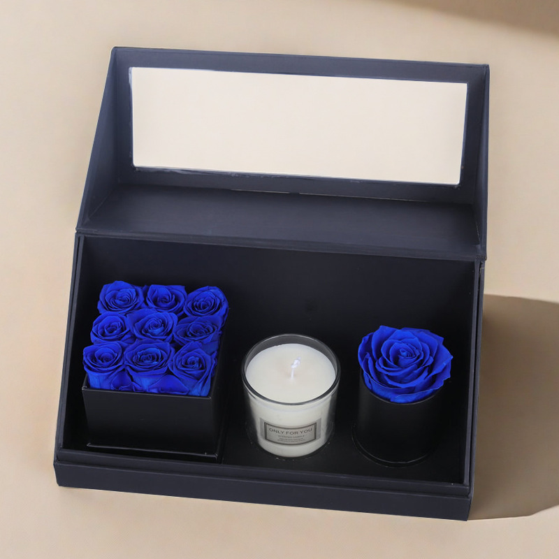 영원한 꽃 아로마 테라피 블랙 박스 다크 블루 꽃