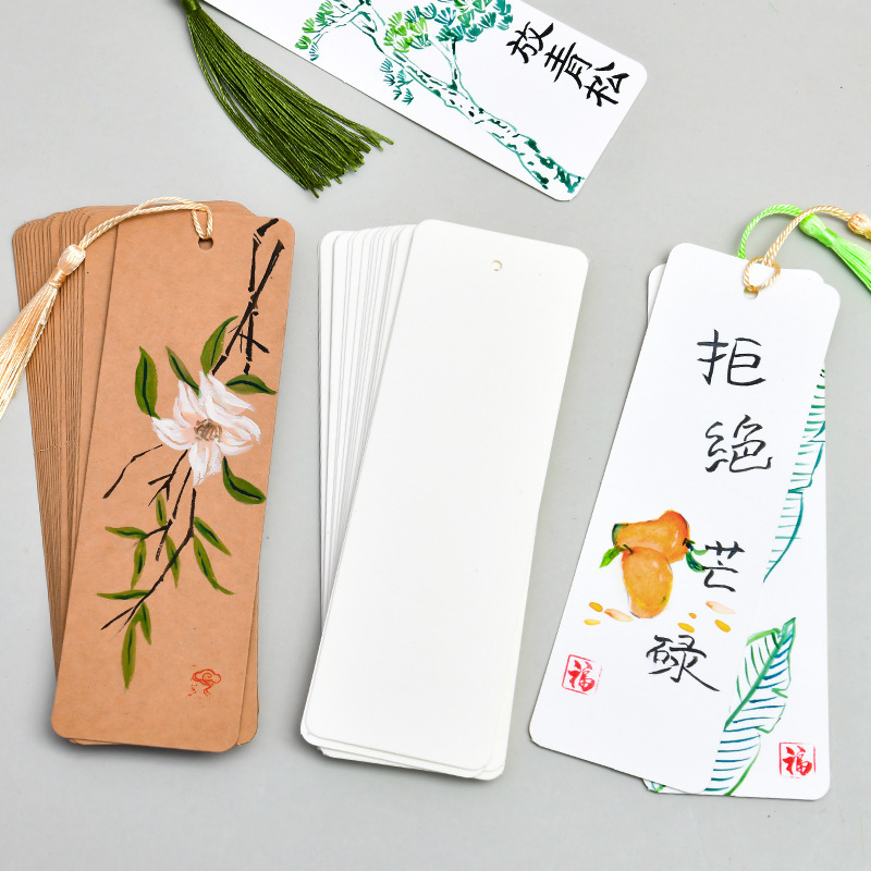 DIY Blank Bookmarks Paper Hand-Painted Craft Material Kit for Children to Make Kindergarten Cards with Tassels DIY Blank Bookmarks Paper Hand-Painted Craft Material Kit for Children to Make Kindergarten Cards with Tassels