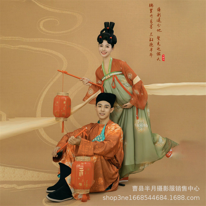 New Photo Studio Retro Chinese Tang Palace Night Banquet Pregnant Women Couple Pregnant Photo Theme Pregnant Mother Clothing Photo Tang Suit Han Clothes