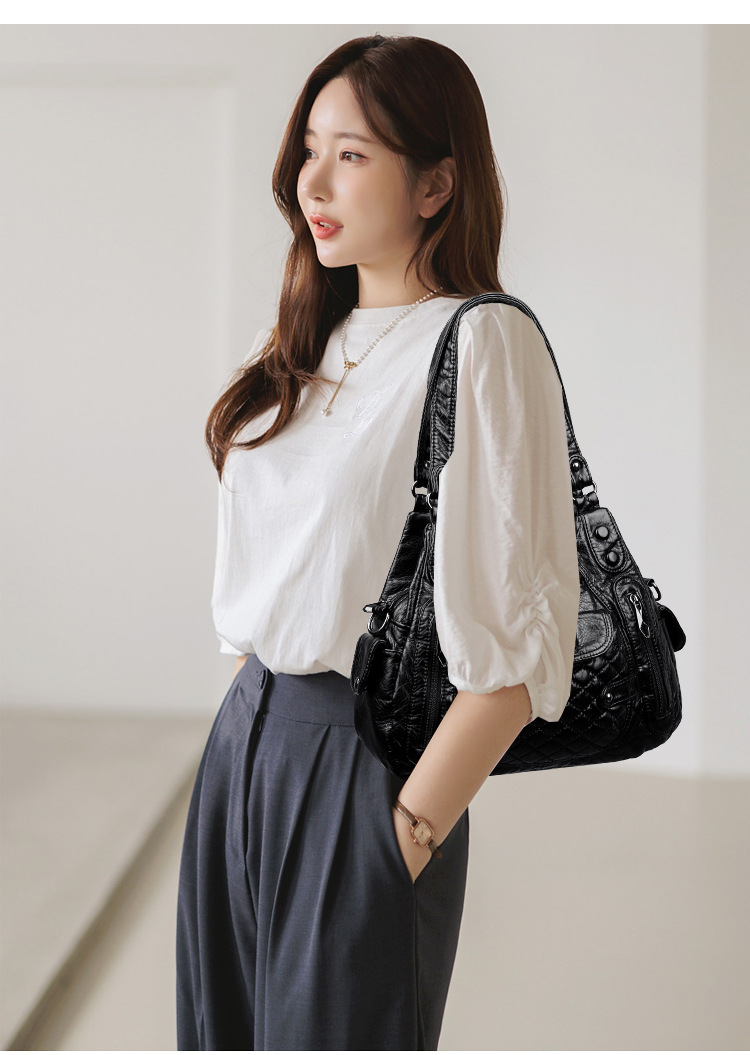2023 New Mom Bag, washed leather casual commuting bag, women's large-capacity handbag, European and American style soft leather single-shoulder bag undefined