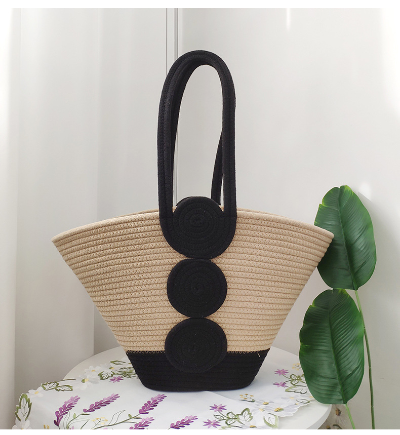 Handbag Bags Type Daily, Street, Shopping Occasion Women's Large Cotton Round Dots Elegant Streetwear Weave Shell Open Handbag