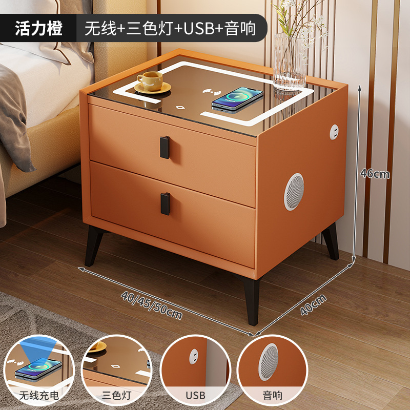 Mesita de noche inteligente de madera maciza de comercio exterior para el hogar Sensación premium Mesita de noche de dormitorio simple, pequeña y muy estrecha, multifuncional