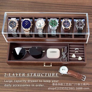 Walnut Watch Stand Storage Box with Drawer Wooden Vintage Display Box Gift Collection Display Watch Box