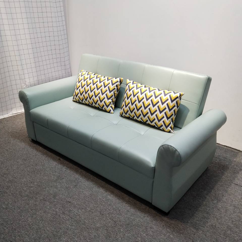 Sofá cama multifuncional verde claro pequeño tipo de casa de látex doble doble triple plegable sofá cama de cuero