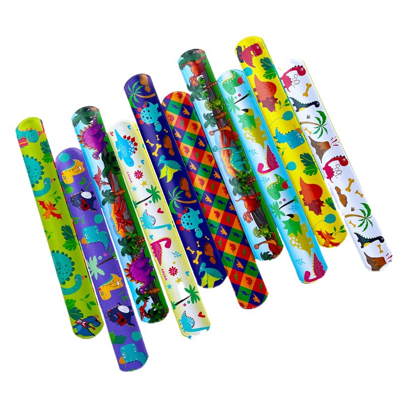 Dinosaur-Themed Slap Bracelets, Jurassic Slap Bracelets, Footprint Colorful Slap Bracelets, Parent-Child Cartoon Decorative Bracelets