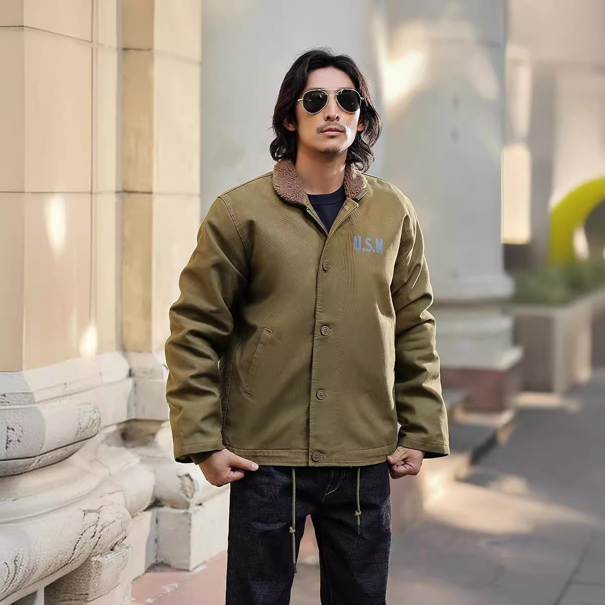 OKONKWO海军N-1甲板服夹克DECK JACKET 加厚N1男士羊羔绒棉服外套