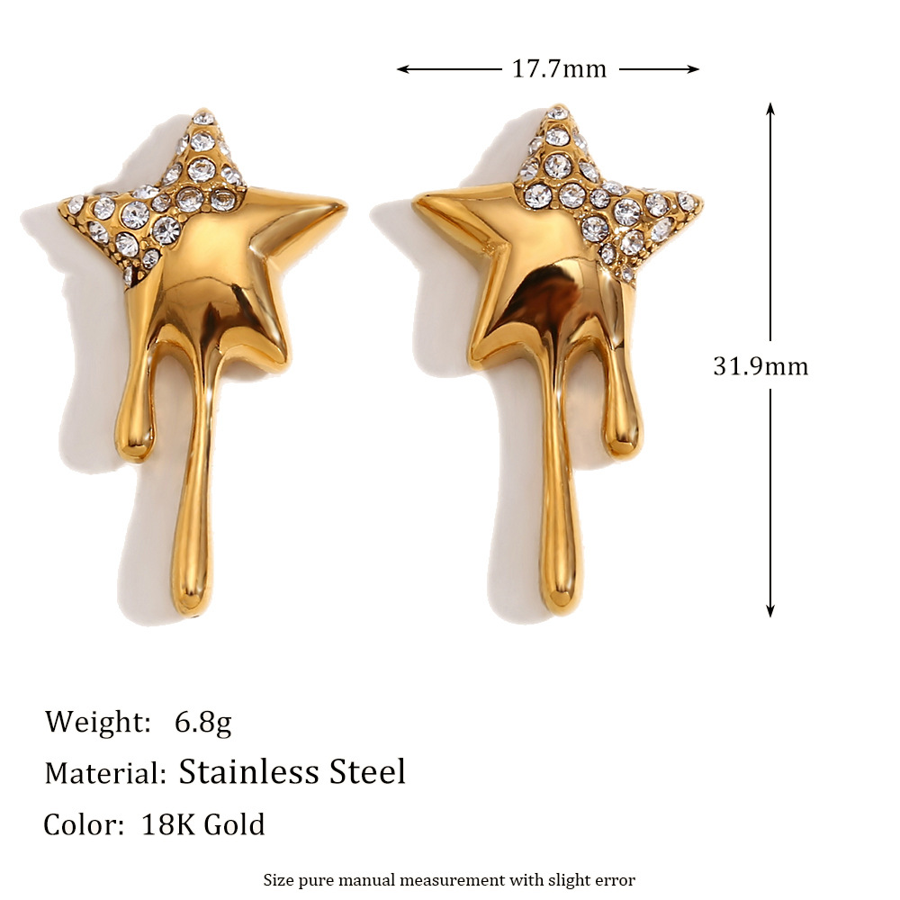 Stainless Steel Five-pointed Star Fringe Earrings