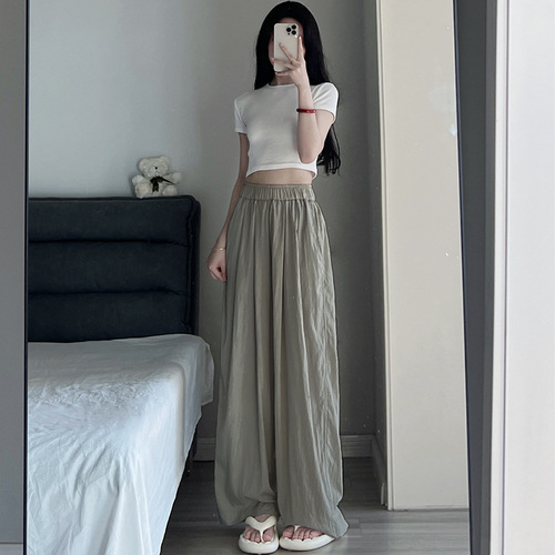 Wide-leg women's 2025 summer high-waisted drape relaxed bohemian-structured mountain pants straight-leg loose pants