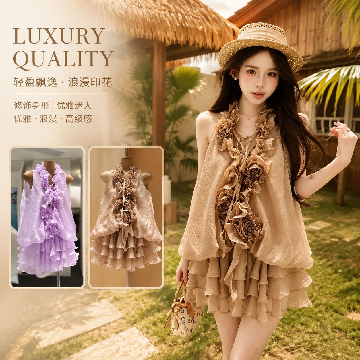 Thirteen Lines 2026 Summer New Style Vacation Sleeveless Dress Multi-layer Ruffled Skirt Cross-border Factory Dropshipping