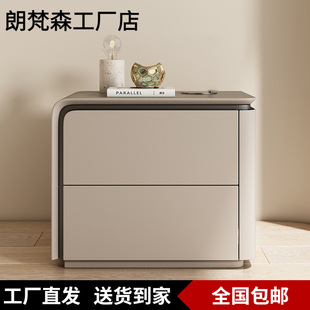 2024 New Style Minimalist All Solid Wood Leather Bedside Table Light Luxury High-end Installation-free Storage Bedside Cabinet