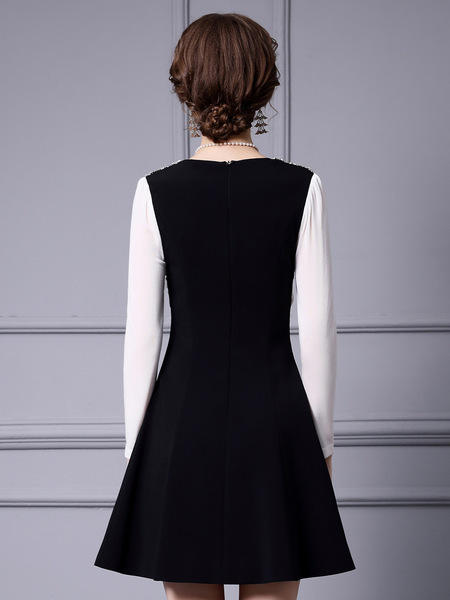 A-line dress, socialite temperament, nail diamond high waisted dress, short style