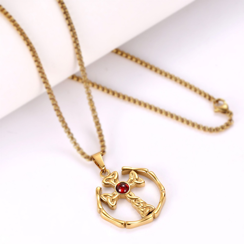 Jewelry  Fashion Cross Pendant Necklace Male Religious Belief Ruby Hip Hop Rock Jewelry
