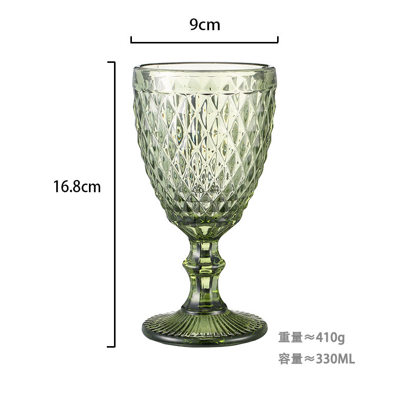 Gran por mayor transfronterizo vasos de vino en relieve europeos tazas de vidrio de colores tazas de bebida de jugo de frutas espesadas tazas de leche de boda tazas de pies altos