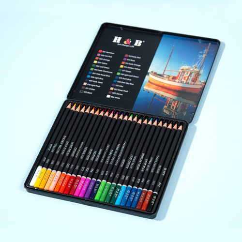 H&B 24 color oily colored lead iron box set special art colored pencil painting pencil supplies wholesale