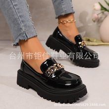 小皮鞋女2024春夏新款漆皮单鞋工作鞋一脚蹬乐福鞋.量大从优现货