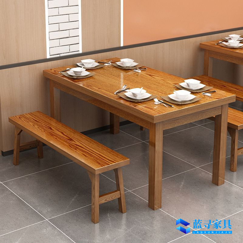 Noodle Shop Tables and Chairs, Hotel Snack Bar Dining Tables and Chairs, Dining Table Combination, Solid Wood Restaurant Canteen Table, Restaurant Barbecue Carbonization
