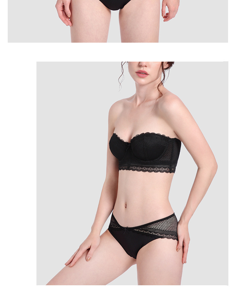 Bielizna Half Cup Girl Gathers to Gather Side Breast Sexy Lace with Steel Ring Bra Set_voghion.com