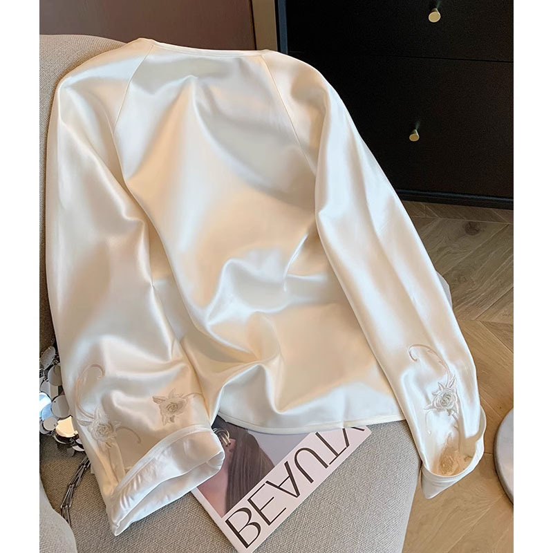 Women's Clothing heavy embroidery acetate satin round neck short jacket 2024 spring women's national style high style temperament top_voghion.com
