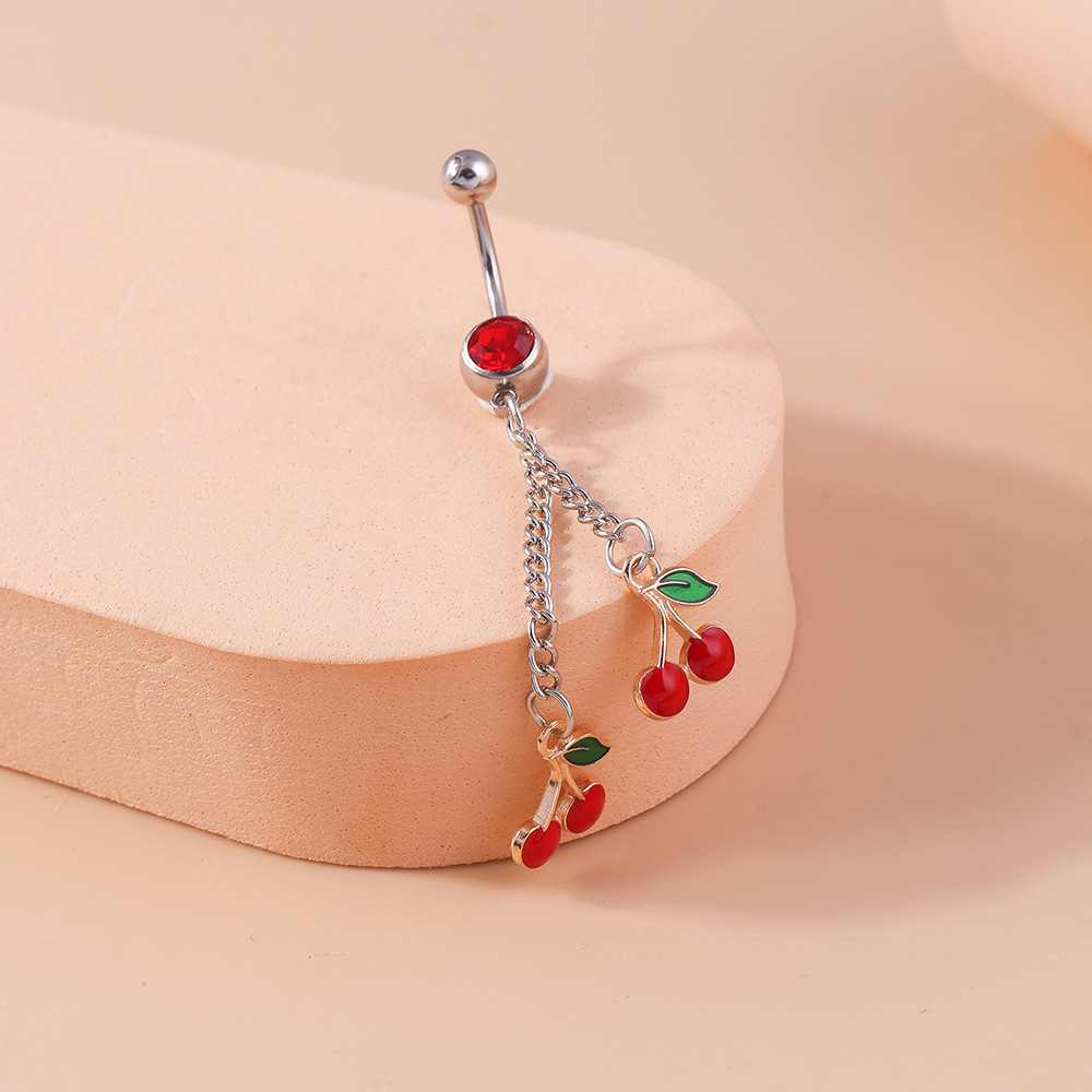 Cherry Belly Button Ring Cute Fruit Navel Piercing Jewellery_voghion.com