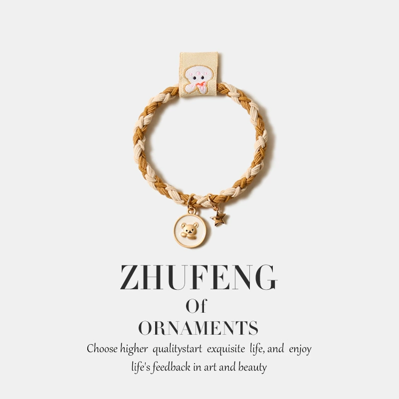 Retro cute woven high quality hair rope, hair accessory, with little bears, for beloved